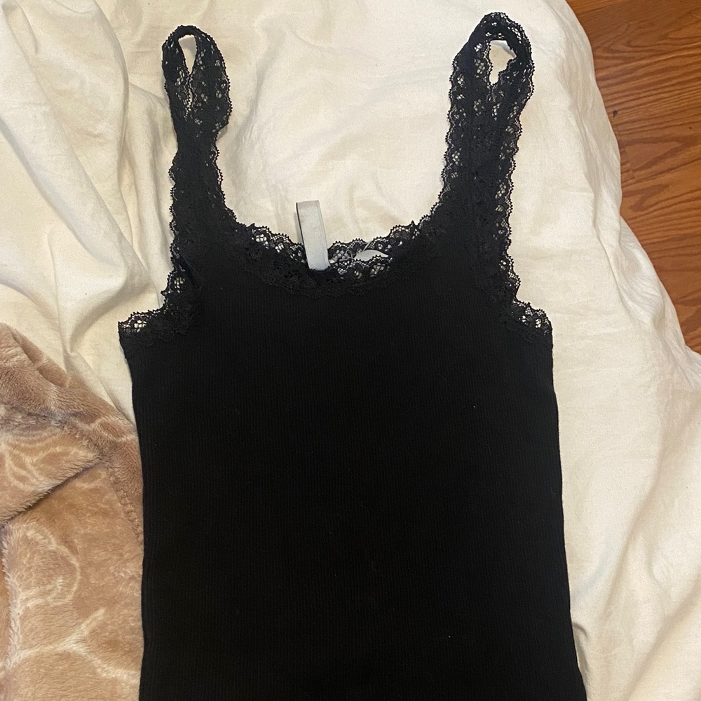 Black Lace Trim Tank Top
